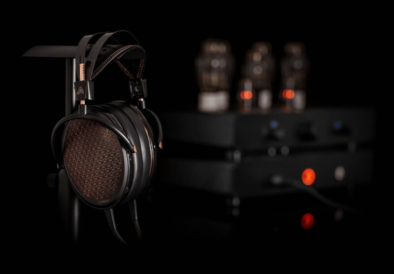 View of Audeze CRBN2 headphones with electrostatic driver.