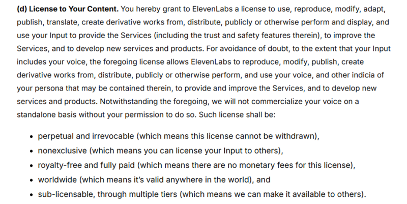 Ai Copyright Ownership Clause In The Tos Of Elevenlabs