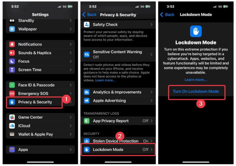 Enable Lockdown Mode Iphone
