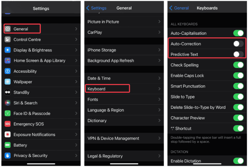 Disable Autocorrection And Predictive Text
