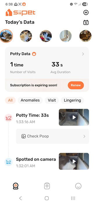 First day monitoring in SiiPet app.