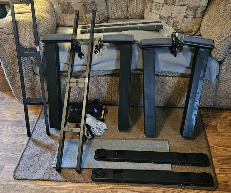 Standing desk components.