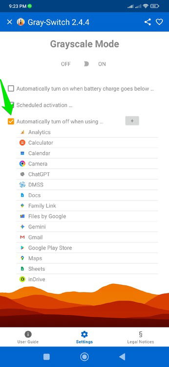 Gray Switch App interface showing filtered apps