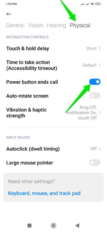 Accessibility physical settings