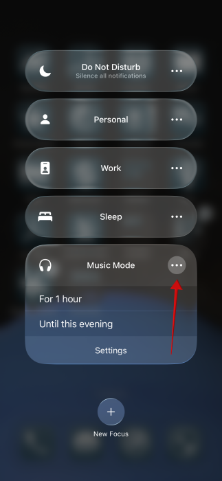 Switching to new Focus mode from iPhone's Control Center. 