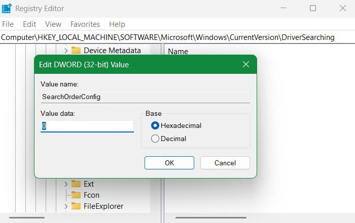 Edit DWordValue for "SearchOrderConfig" to 0 instead of 1.