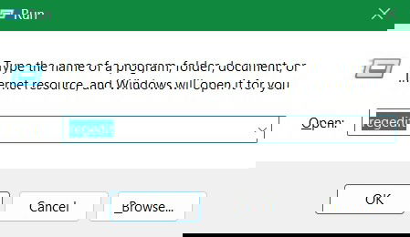 Run command with option called 'Regedit".