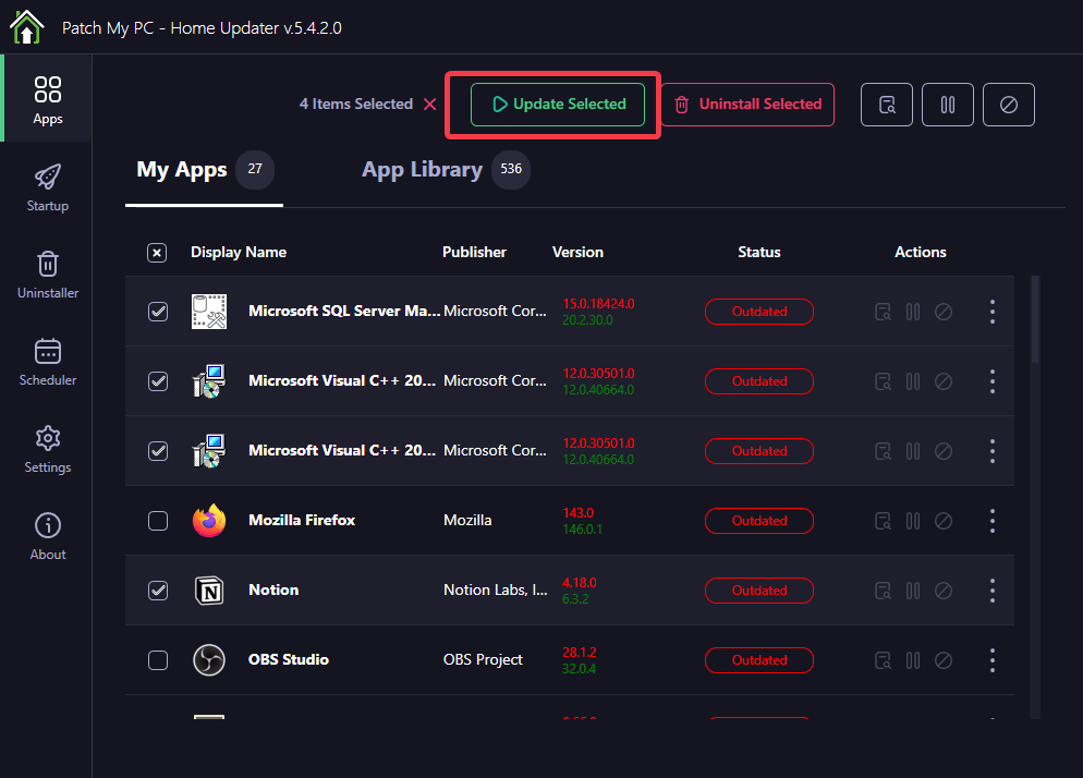 Patchmypc اختر التطبيقات للتحديث
