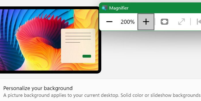 The Windows 11 screen magnifier in action with 200 percent magnification.