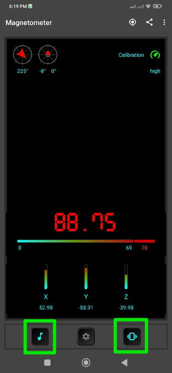 Alert Options in Magnetometer app