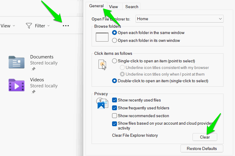 Clearing File Explorer History from Options