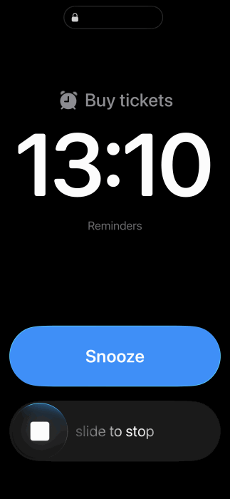 Critical reminder view with "Slide to Stop" button. 