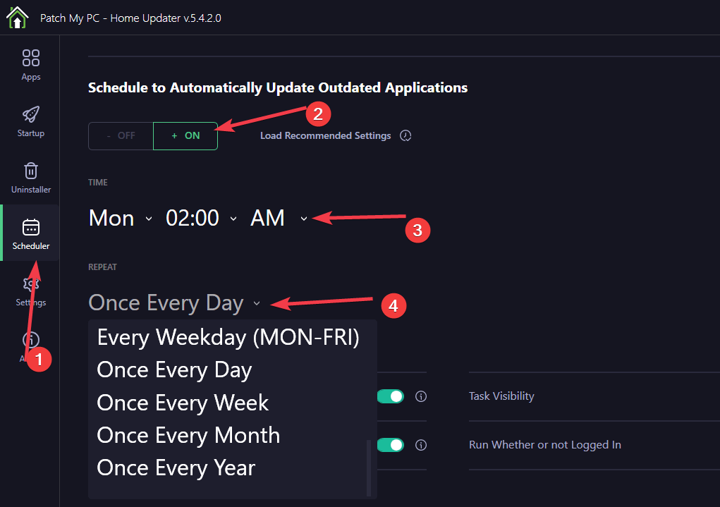 تخصيص برنامج جدولة PatchMyPC