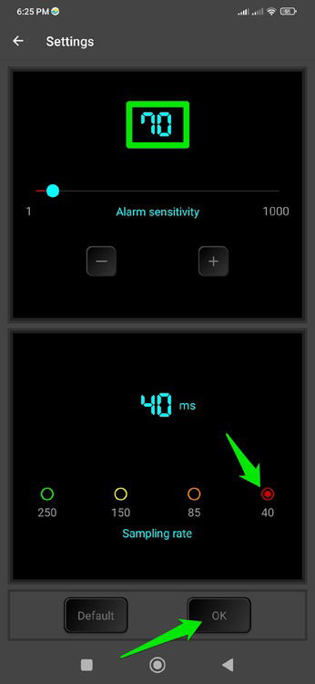 Settings of Magnetometer app showing sample rate