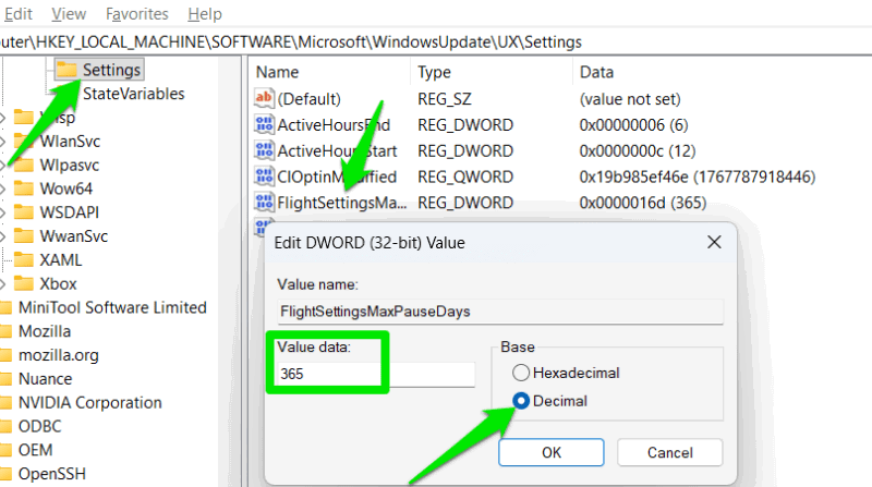 Extending Update Pause Duration using the Registry