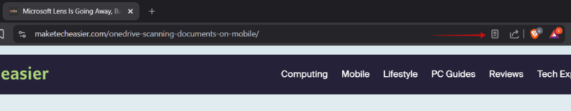 Accessing Reader mode from address bar in Brave.