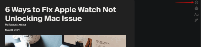 Clicking gear icon in Chrome browser when using Unclutter extension. 