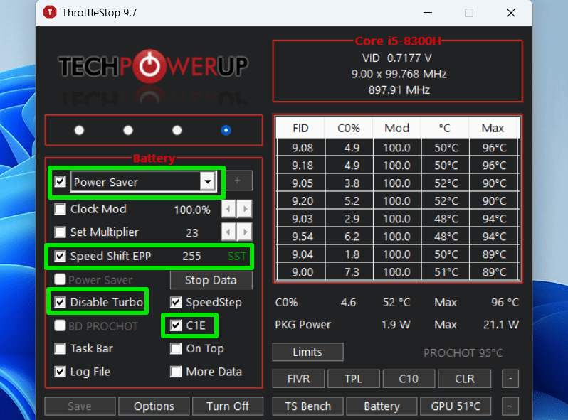 Lowest Power Profile in Throttlestop