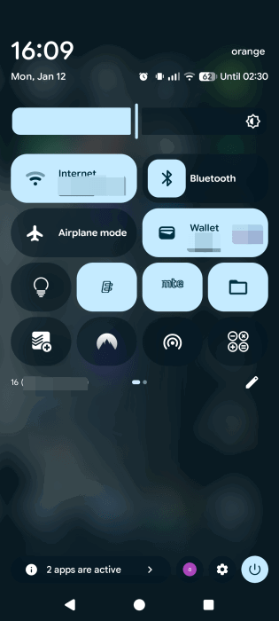 Quick Settings custom view on Android phone. 