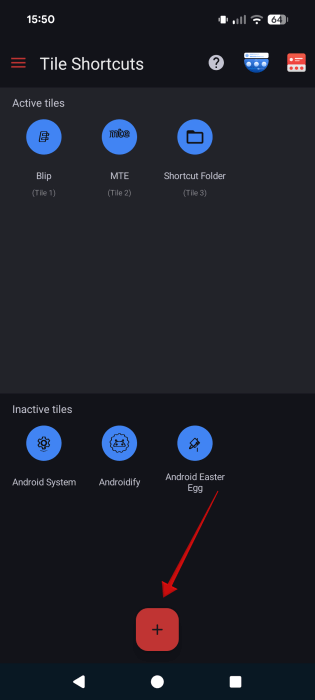 Adding new custom stile in Tile Shortcus app on Android. 