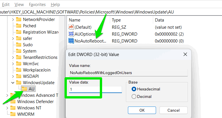 Registry key to Stop Automatic Reboot Windows Updater