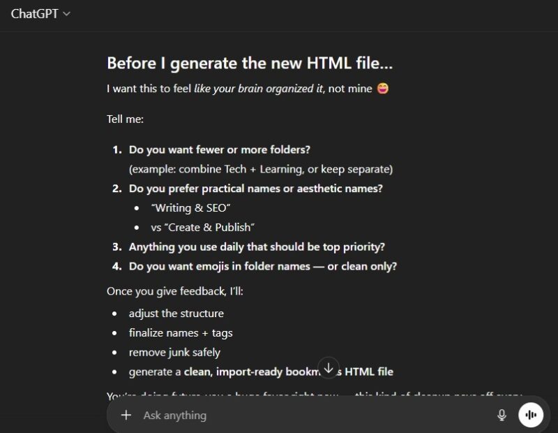 Tame Bookmark Clutter By Organizing Bookmarks With Chatgpt Feedback