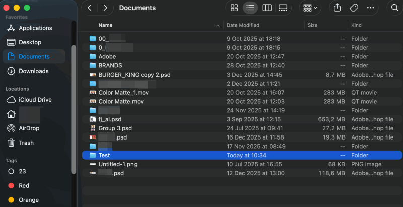 Default folder view in Finder on macOS.