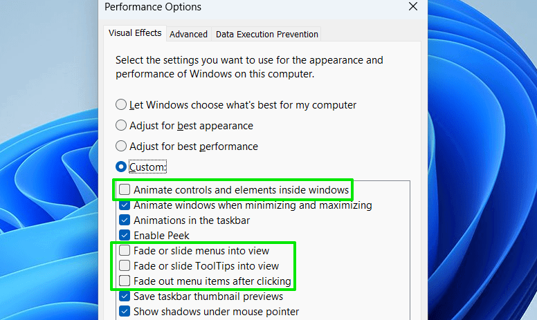 Disabling Visual Effects in Windows 11