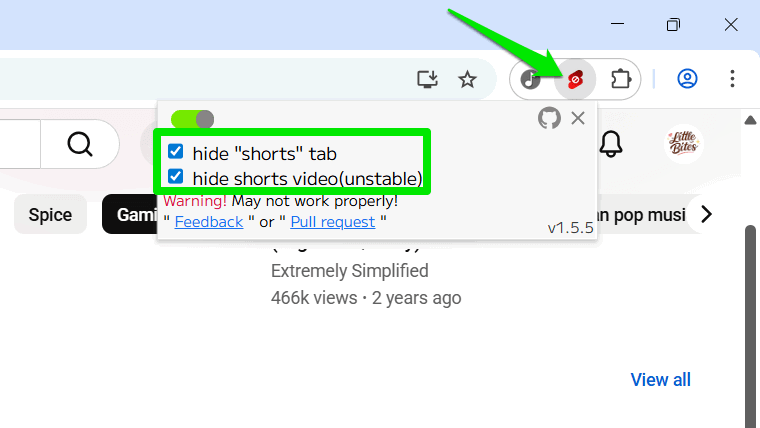 Youtube Shorts Block Extension with shorts blocked
